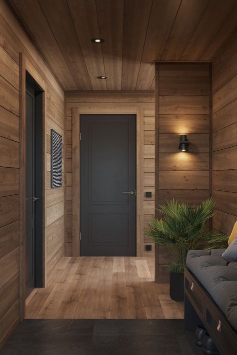 Cedar Walls Bathroom, Chalet Design Interior, Mountain Interiors, Chalet Interior, Chalet Design, Sell My House, Modern Cabin, Entry Way, Wooden House