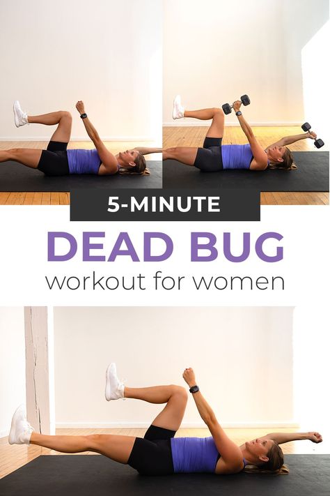 The Dead Bug Exercise is the one of the most popular ab exercises of the year. This core move went viral as an effective way to strengthen ab muscles (spoiler: it works better than crunches or planks). Read on to find everything you need to know about the dead bug exercise, including how to do it with proper form, benefits and variations. Dead Bug Exercise, Ab Muscles, Nourish Move Love, Workout For Women, Ab Exercises, Abs Workout Routines, Benefits Of Exercise, Abdominal Exercises, Floor Workouts