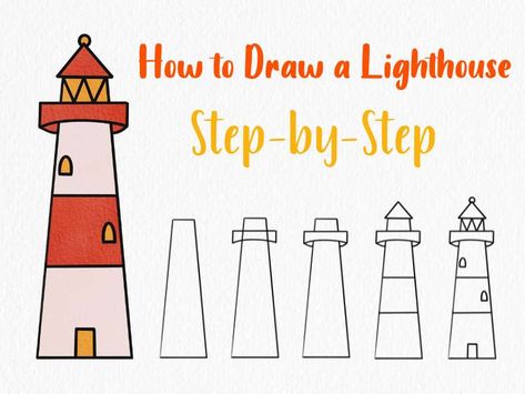 If you have a fascination with the lighthouse, then you can make it true by bringing the lighthouse into your sketchbook. How? Well, just follow this lighthouse drawing tutorial and Lighthouse Mural, Draw A Lighthouse, Lighthouse Drawing, Acrylic Painting Tutorials, The Lighthouse, Art Club, Painting Tutorial, Drawing Tutorial, Lighthouse