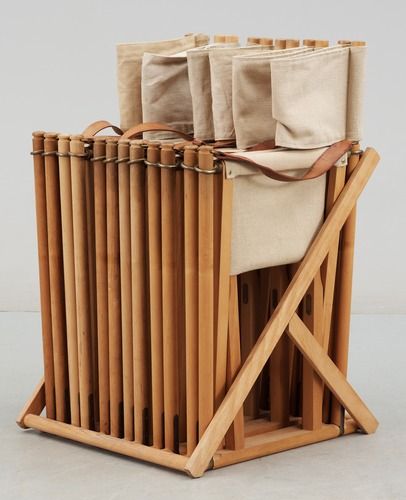 A set of six folding chairs with stand by Mogens Koch, Interna, Denmark. - Bukowskis Folding Camping Chairs, Bamboo Chair, Directors Chair, Camp Furniture, Cool Breeze, Woven Wood, Folding Furniture, Folding Chairs, Camping Chairs