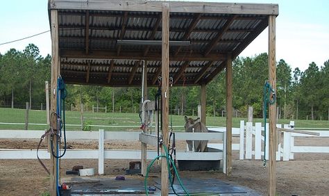 horse wash station | Contact us with Questions or for More Information Goat Washing Station, Outdoor Horse Feeding Stalls, Horse Bathing Station, Diy Wash Rack For Horses, Outdoor Wash Bays For Horses, Indoor Wash Stalls For Horses, Small Horse Barn, Livestock Barn, Barn Hacks