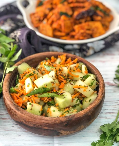 Vellarikka Kosumalli Recipe- South Indian Style Cucumber Salad Indian Salad Recipes, Indian Cucumber Salad, Brewery Food, Salad Names, Salad Indian, Indian Cucumber, Indian Salad, Indian Salads, Bar Concept