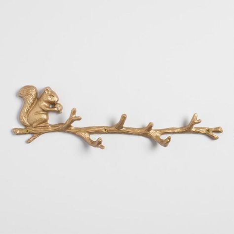 Gold Squirrel Branch Wall Hook Alexandra Gater, Squirrel Home, Squirrel Decor, Natural Place, Unique Picture Frames, Giant Letters, Squirrel Gift, Apartment Entryway, Squirrel Girl