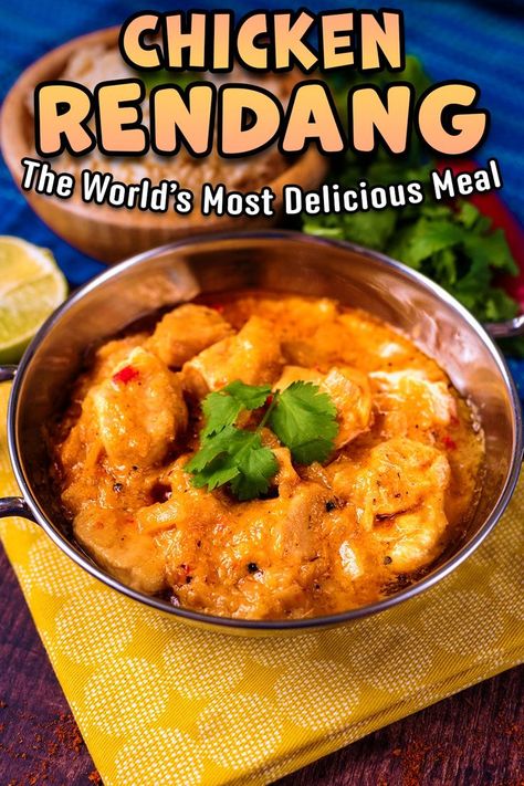 Chicken rendang with a text title overlay. Rendang Recipe, Chicken Rendang, Slow Cooker Curry Recipes, Healthy Curry Recipe, Healthy Italian Recipes, Slow Cooker Curry, Healthy Mexican Recipes, Amazing Chicken, Healthy Burger