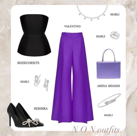 Violet Pants Outfit, Gathering Outfit, Luxurious Clothes, Virtual Fashion, Influencers Fashion, Fashion Sets, Looks Chic, Feminine Outfit, Outfit Goals