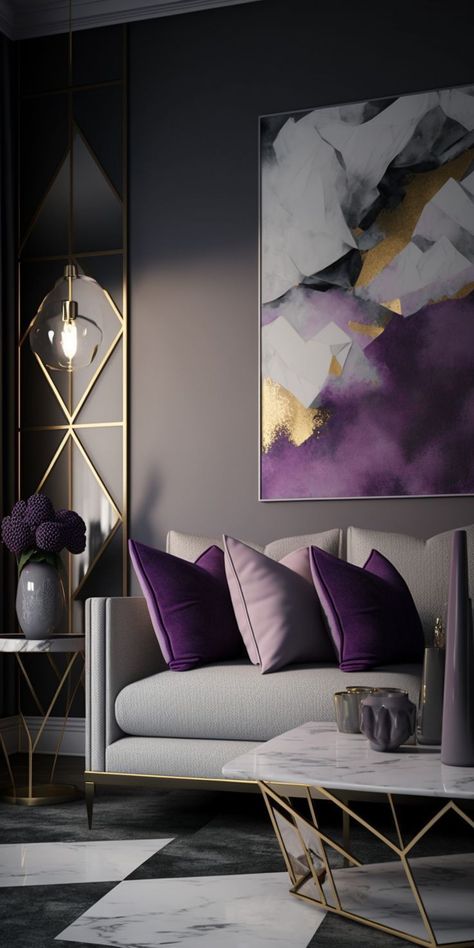 Gray Modern Living Room, Purple Living Room Furniture, Mint Green Room, Green Room Design, Purple Living Room Ideas, Purple Living Room, Stylish Bedroom Decor, Colourful Living Room Decor, Colourful Living Room