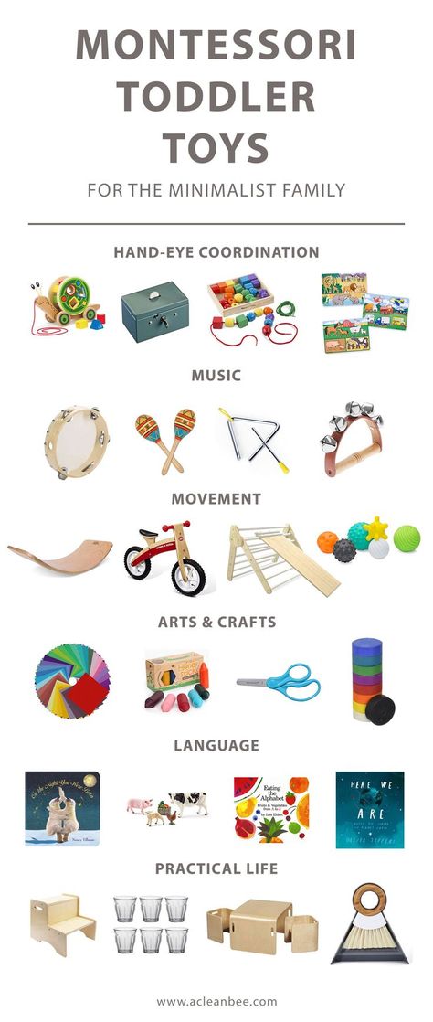 Montessori Toddler Toys - minimalist toddler toys that are beautiful, practical, and encourage toddler learning and growth. Montessori Amazon List, 12 Month Old Toys 1 Year Gift Ideas, Minimalist Toy List, Minimalist Toy Room, Montisorri Baby Toys, Organize Toddler Room, Diy Montessori Toys 9-12 Months, Montessori Toys 12-18months, Montessori Homeschool Room