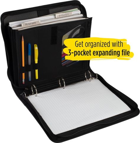 Amazon.com : Five Star 1-1/2 Inch Zipper Binder, 3 Ring Binder, 3-Pocket Expanding File, Durable, Black (72204) : Expanding File Jackets And Pockets : Office Products Zipper Binder, Journal Bullet, 3 Ring Binder, 3 Ring Binders, Office Products, Ring Binder, Five Star, Writing A Book, Writing