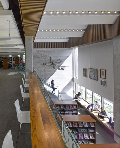 Gallery of Orillia Public Library / Perkins+Will - 19 Atrium Sitting Area, Library Mezzanine, Mezzanine Library, Public Library Design, Library Space, Library Reading, Library Study, Library Inspiration, Library Architecture