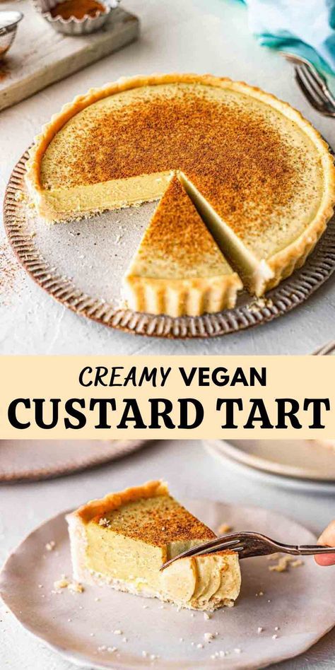 Creamy Vegan Custard Tart Vegan Custard, Vegan Pies Recipes, Dairy Snacks, Vegan Tarts, Patisserie Vegan, Vegan Pastries, Vegan Baking Recipes, Vegan Pie, Vegan Cake Recipes