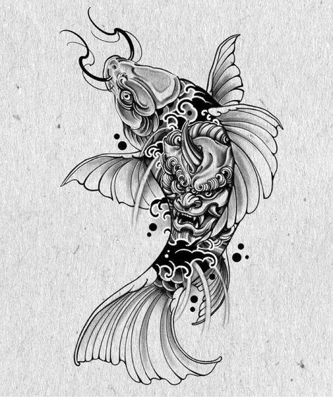 Chill Tattoo, Dragon Koi Tattoo Design, Small Japanese Tattoo, Carp Tattoo, Koi Tattoo Sleeve, Tato Flash, Oni Tattoo, Koi Tattoo Design, Black Art Tattoo