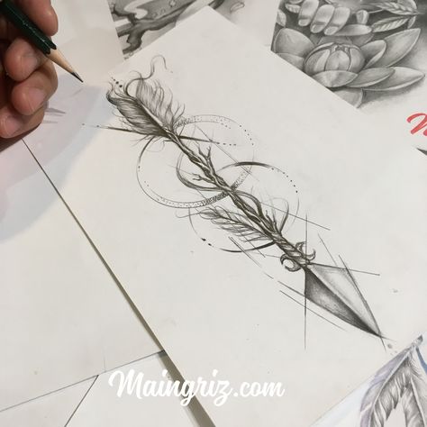 Arrow tattoo design | Maingriz Tattoo Design Indian Arrow Tattoo, Feather Arrow Tattoo, Archery Tattoo, Feather Tattoo Arm, Mens Arrow Tattoo, Arrow Forearm Tattoo, Arrow Tattoos For Women, Geometric Arrow Tattoo, Sketch Style Tattoos