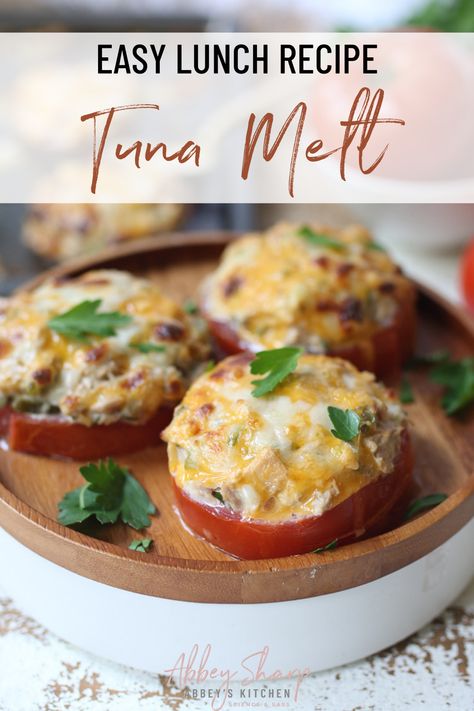 This easy tomato avocado tuna melt turns a classic deli favourite into a healthy low carb, keto friendly, high protein, kid approved lunch or dinner. #abbeyskitchen #tunamelt #ketolunch #healthylunchidea #cheesyfoods Tomato Tuna Melt, Low Mercury Fish, Tuna Melt Recipe, Avocado Tuna, High Protein Lunch, Healthy Tuna, Melt Recipe, Tuna Melt, Tuna Avocado