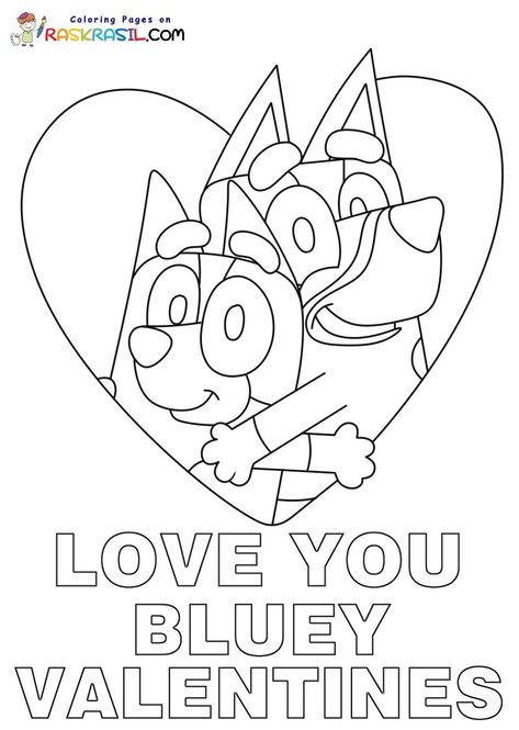 Celebrate Valentine's Day with Bluey and Bingo! These free printable coloring pages are perfect for kids of all ages. Download them today and have some fun!  #Bluey #ValentinesDay #ColoringPages #Kids #Family Bluey Valentines Coloring Pages, Bluey Valentines, Happy Coloring Pages, Valentines Coloring Pages, Valentine Coloring Sheets, New Coloring Pages, Space Activity, Friends Cartoon, Valentines Day Coloring Page