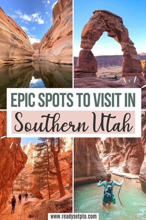 Epic Spots to Visit in Southern Utah. A trip to southern Utah should be on every nature-lover’s bucket list. There are so many awesome things to do in southern Utah, most of which involve landscapes that look like a different planet! Check out my post for the best hikes in southern Utah + other fun things to do in the area and start planning your trip! Travel Utah | US Nature Travel | Southern Utah Usa Vacations, Travel Utah, Utah National Parks Road Trip, Utah Vacation, Visit Utah, Utah Adventures, Trip Destinations, Utah Road Trip, Utah Hikes