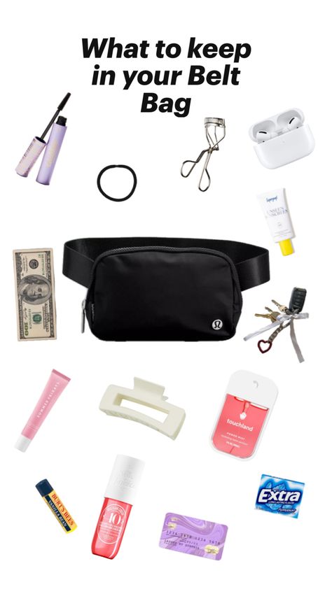 Accessories to keep in your everyday belt bag Belt Bag Essentials, Everyday Belt Bag, Tips For 6th Grade, Lululemon Belt Bag, Everyday Bag Essentials, Lululemon Bags, Healthy Goals, Purse Essentials, Bag Essentials