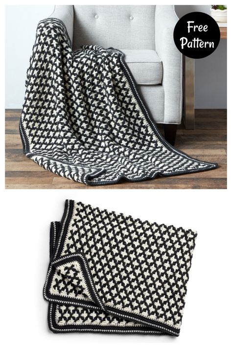 Reversible Geometric Blanket Free Crochet Pattern Reversible Crochet, Geometric Crochet, Geometric Blanket, Simple Diys, Small Bunny, Crochet Mosaic, Crochet Blanket Designs, Crochet Patterns Free Blanket, Afghan Patterns