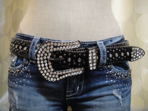 Awesome black belt with rhinestone crosses, studs and rhinestones.  Size M/L Studded Belt Outfit, Bb Belt Cross, Y2k Diamond Belt, Y2k Studded Belt, Emo Studded Belt, Black Studded Belt, Y2k Belt, Bling Belts, Crystal Wedding Dress