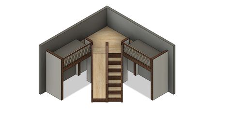 DIY build plans for corner loft bed with under corner room. Both beds in this design are twin beds (38" x 75"). Built in staircase for easy access to the upper space. There is also a built in slide for an alternative way down from the upper space. Under corner room is great for a play space, storage, closet, game room, etc. Human outlines: Male: 6 ft. Female: 5 ft. 6 in. Child: 45 in. Contact us for custom designs or complete builds. Follow us on social media for updates and new projects. -Insta Built In Loft Beds For Kids Floating, Queen Loft Bed With Stairs, L Shape Loft Bed Kids Rooms, Gaming Loft Beds, L Shaped Bunk Beds Space Saving, Adult Loft Bed With Stairs, Corner Loft Beds Diy Plans, Built In Bunk Beds Corner, L Shaped Loft Beds For Kids