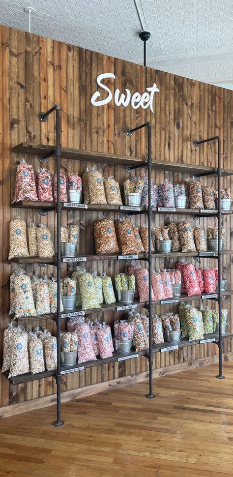 Popcorn Shop Design, Popcorn Display Ideas, Popcorn Display, Selling Popcorn, Popcorn Store, Popcorn Stand, Popcorn Shop, Gourmet Popcorn, Glow Nails