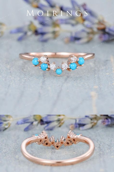 Western Turquoise Promise Rings, Rose Gold And Turquoise Wedding Ring, Turquoise Promise Ring With Prong Setting, Wedding Band Jacket, Turquoise Vintage Promise Ring, Blue Turquoise Ring For Promise, Fine Jewelry Style, Turquoise Wedding Band, Band Jacket, Turquoise Ring Engagement