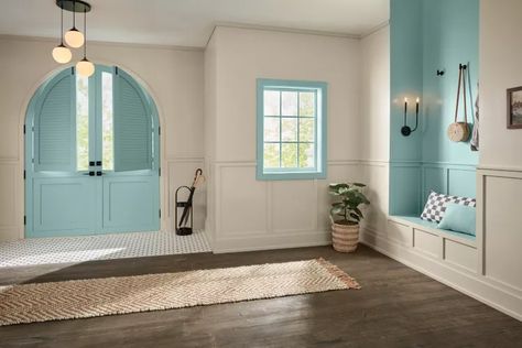 Valspar Chooses This Beautiful Blue as Their 2024 Color of the Year Mudroom Paint Colors, Mudroom Paint Color Ideas, Kim Director, Mudroom Paint, Mudroom Paint Color, Valspar Paint Colors, Color Of The Year 2024, Valspar Colors, Blue Interiors