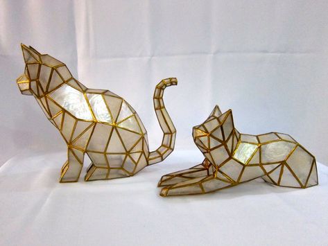 Low Polygon Cat made of Capiz shells. Capiz Shell, Shells, Quick Saves, Home Decor, Home Décor