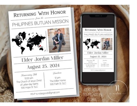 Farewell Invitation Template, Missionary Homecoming, Farewell Invitation, Open House Invitation, Lds Mission, Lds Missionary, Unique Invitations, Office Max, Invitation Printable