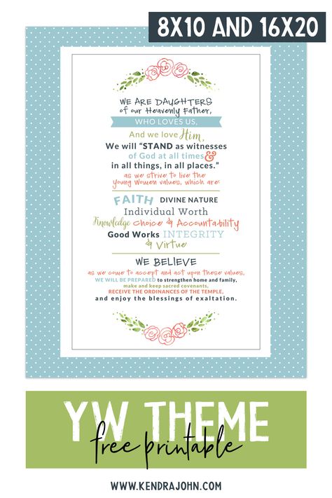 Free young Women Theme Printable - LDS Church Young Women 2024 Theme, Lds Youth Theme 2024 Free Printable, Yw Theme Printable, Lds Yw Theme, Camp Director, Yw Theme, Lds Youth Theme, Girls Camp Crafts, Young Women Theme