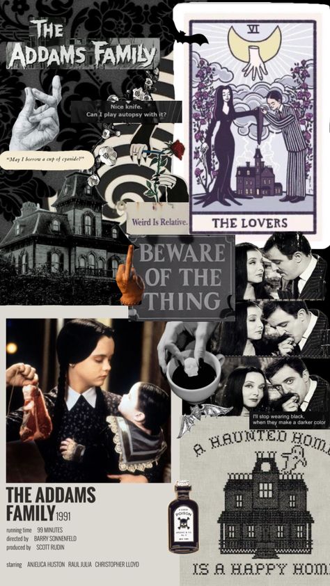 The Addams Family mood board #theaddamsfamily #addamsfamily #mood #moodboards #movie #art #wallpaper #vintage #aesthetic Movie Art Wallpaper, Art Wallpaper Vintage, Musical Theatre Posters, Addams Family Theme, Halloween Movies To Watch, Addams Family Musical, Addams Family Movie, Gomez And Morticia, Family Collage