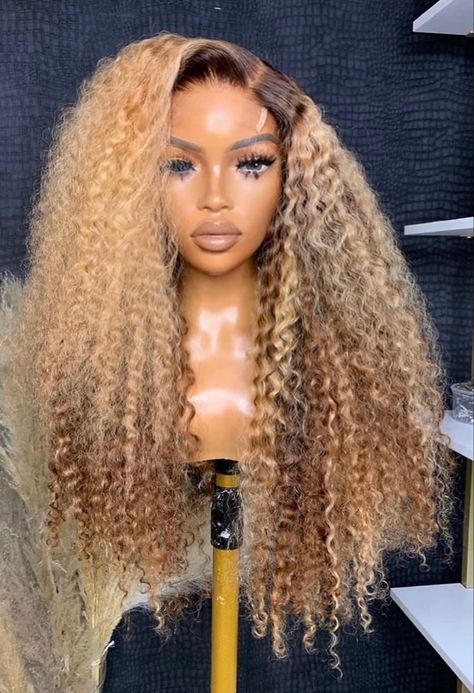 Frontal Wig Hairstyles, Blonde Highlight, Human Hair Wigs Blonde, Curly Human Hair Wig, Curly Lace Front Wigs, Hair Affair, Dope Hairstyles, Lace Hair, Front Lace Wigs Human Hair