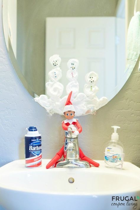 Elf on the Shelf Snowmen in the Mirror Idea | Elf on the Shelf Ideas plus Free Printables #FrugalCouponLiving #ElfontheShelf #ElfontheShelfIdeas #ElfIdeas #funnyelfideas #funnyelfontheshelf #elfprintables #freeelfprintables #printables #freeprintables Elf Yourself Mirror, Elf Printables, Elf On Shelf, Elf Door, Elf Kit, Elf Magic, Awesome Elf On The Shelf Ideas, Elf Props, Elf Activities