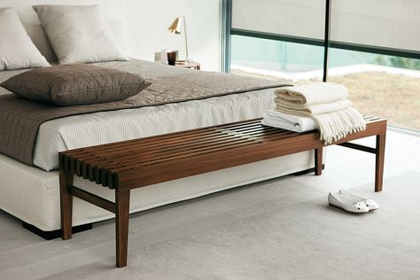 I love benches that fit a king bed end to end w/o much "SEE ME" going on. I don't want anything LOUD in the bedroom. . . Whether it has a volume knob or not, know what I mean? Modern French Bedroom, Fashionable Bedroom, Bedroom Bench Seat, Bedroom Bench Modern, Farmhouse Guest Bedroom, Upholstered Bench Bedroom, Contemporary Bench, Upholstered Bedroom, Wooden Bedroom