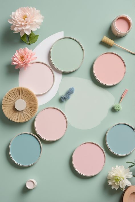 Color Palette Mint Green, Pink Green Colour Palette, Pastel Mint Aesthetic, Mint Color Palette, Coral Kitchen, Mint Color Palettes, Office Revamp, Painting Kids Furniture, Mint Green Kitchen