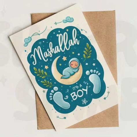 Celebrate the joyous arrival of a baby boy with our "Crescent Cradle It's a Boy" card. We can now deliver straight to your recipient with a message of your choice. FREE delivery too! Product: Crescent Cradle It's a Boy - Premium Gloss Islamic Greeting Card Shop on the link in the bio (www.shukrandshine.com) #islam #muslim #muslimfashion #muslimquotes #islamicgifts #subhanallah #giftshop #mug #coffee #bismillah #dua #catlover #cat #muslimcat #eidcard #eid #eidmubarak #eidgifts #quran #khata... Baby Arrival Card, Alhamdulillah Its A Baby Boy, Quran Khatam, It's A Boy Announcement, Alhumdulillah Quotes, Boy Gif, Baby Birth Announcement, Baby Arrival, Card Shop