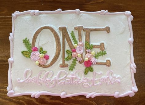 Vintage Sheet Cake, Girly Sheet Cake Birthdays, Vintage Sheet Cake Design, Flower Birthday Sheet Cake, Rosette Sheet Cake Ideas, Girly Cookie Cake, Sheet Cakes Decorated Birthdays, Baby Shower Gender Reveal Cake, Sheet Cakes Decorated