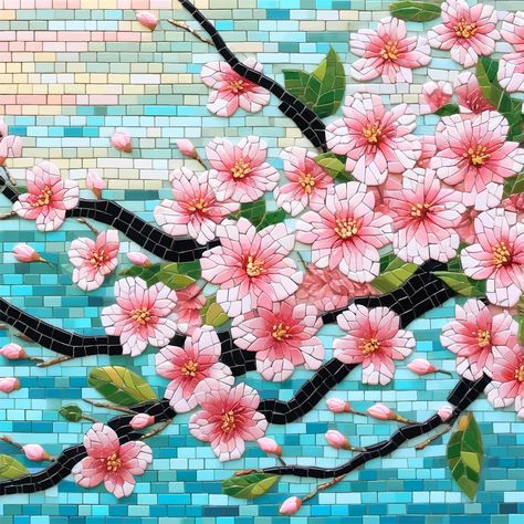 #cherryblossom #mosaic Traditional Picture Frames, Paper Mosaic, Mosaic Frame, Mosaic Art Projects, Floral Mosaic, Mosaic Flowers, Mosaic Artwork, Mosaic Garden, Cherry Blossom Tree