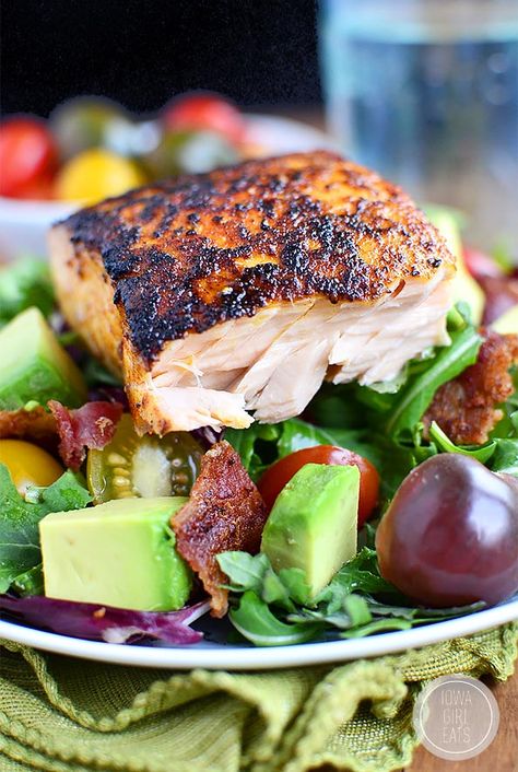 BBQ Salmon BLT Salad - Iowa Girl Eats Diet Lunches, Recipes Wraps, Wrap Ingredients, Dash Diet Plan, Pizza Wrap, Dash Recipes, Dash Recipe, The Dash Diet, Bbq Salmon