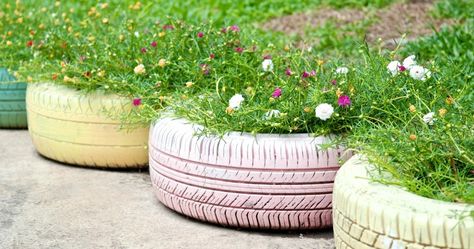 4 everyday items you can repurpose for your garden Tire Garden, Tire Planters, Garden Ideas Cheap, Old Tires, Large Backyard, Homestead Survival, Unique Gardens, Garden Bed, Garden Lovers