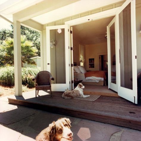 Enclosing a porch for sleeping space is much easier with a sound roof in place. With the roof framing intact, the rest of the construction is similar to any other addition... Porch Off Bedroom, Bedroom Door Ideas, Dog Hugs, Three Season Porch, Porch Styles, Enclosed Porch, Corgi Owner, Building A Porch, Porch Posts