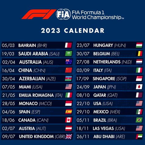 F1 Barcelona, Calendar For 2023, F1 Calendar, F1 2023, Las Vegas Usa, Calendar Poster, Bond Movies, Motor Sport, Bahrain