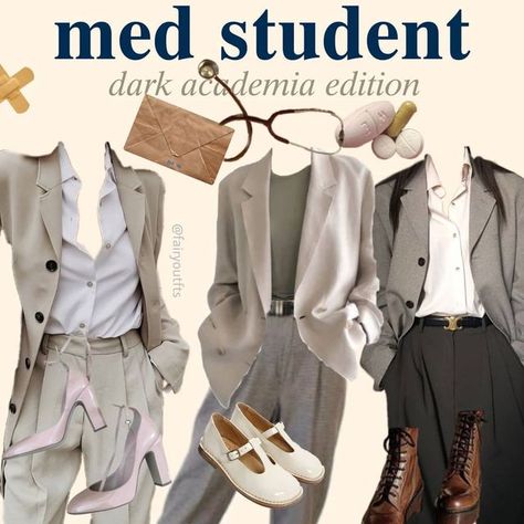 Dark Academia Medical Student Outfits, Medical Students Outfit, Medical Major Aesthetic, Korean Doctor Outfit, Stem Major Aesthetic Outfits, Med Student Outfit Aesthetic, Med School Outfit Aesthetic, Doctor Formal Outfit, Medical Student Outfit Fashion