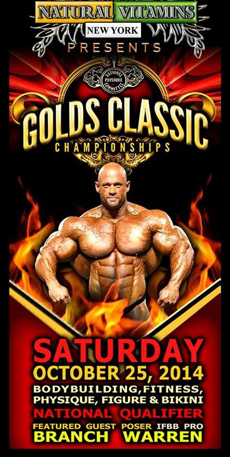 Mark Your Calendar!  It's coming... THE GOLDS CLASSIC with IFBB Pro Branch Warren! On Saturday, October 25th! #ilovegymheroes #npc #ifbb #winner #workout #physique #bodybuilding #bikini #figure #fitfam #fitness #diet #lol #branchwarren #olympia #health #instafit #gymrat #gymhero #exercise #eatclean #competition #nj #goldsclassic Branch Warren, Workout Physique, Cory Everson, Women's Bodybuilding, Men's Bodybuilding, Mark Your Calendar, Bodybuilding Competition, Arnold Classic, Body Building Men