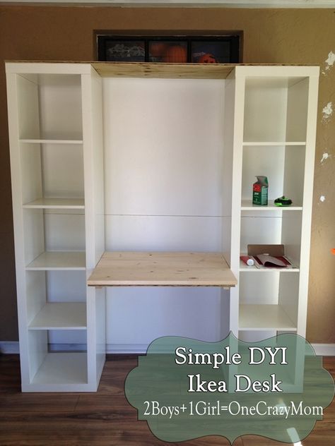 Build a desk out of Ikea Expedite units #DYI project                                                                                                                                                                                 More Build A Desk, Desk Wall Unit, Home Office For Man, Office Aesthetic, Home Office Layout, Ikea Desk, Diy Ikea, Bookshelf Desk, Wall Bookshelves