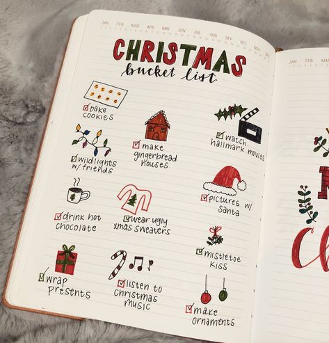 Christmas bucket list, bujo inspo, Xmas bullet journal Bucket List Ideas Christmas, Xmas Letter Ideas, Cute Christmas List Ideas Drawing, Winter Bucket List Journal, Bujo Christmas Gift List, Christmas List Journal Ideas, Xmas Journal Ideas, Christmas Bucket List Bullet Journal, Winter Bucket List Bullet Journal