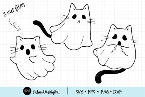 Ghost Cat Svg Cricut 3, Spooky Cats, Ghost Silhouette, Shirt Bags, Ghost Clipart, Halloween Shirt Svg, Ghost Svg, Cat Doodle, Cat Svg