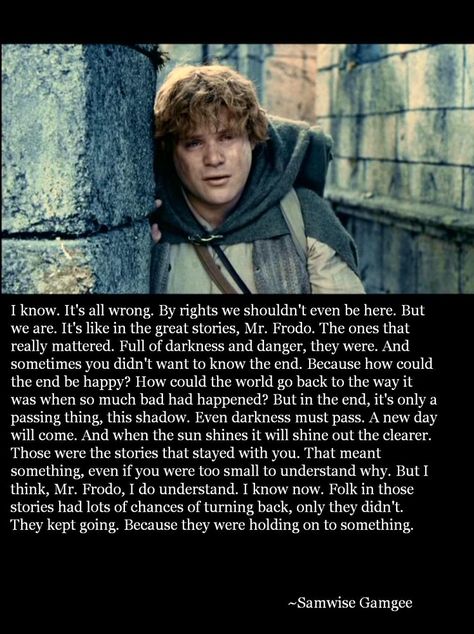 Samwise :) Samwise Gamgee Quotes, Lotr Quotes, Lord Of Rings, Samwise Gamgee, Tolkien Quotes, Patience Quotes, Bear Quote, Septième Art, Movie Quote