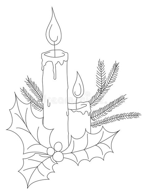 Winter Line Drawing, Christmas Candle Illustration, Christmas Border Design To Draw, Christmas Pencil Sketches, Christmas Ink Drawing, Christmas Candle Drawing, Christmas Drawings Simple, Christmas Wreath Doodle, Christmas Doodles Aesthetic