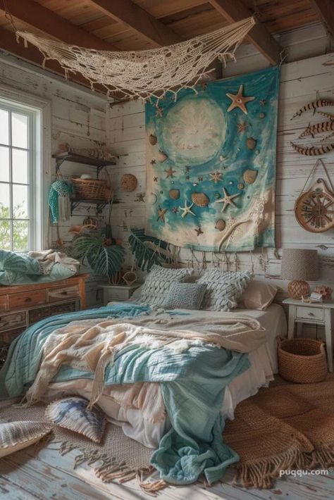 Beach Inspired Bedroom, Ocean Bedroom, Beachy Wall Art, Beach Room Decor, Blue Accent Pillow, Coastal Decorating Living Room, Ocean Room, Beachy Room, Mermaid Room