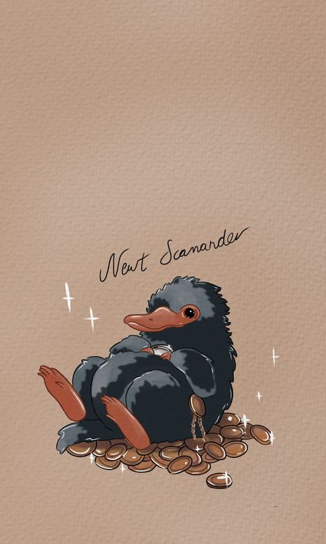 Digital Art Niffler Background, Harry Potter Artwork Draw, Niffler Harry Potter, Fantastic Beasts Wallpaper Iphone, Fantastic Beasts Newt Scamander, Fantastic Beasts Wallpaper Aesthetic, Niffler Wallpaper, Fantastic Beasts Animals, Fantastic Beasts And Where To Find Them